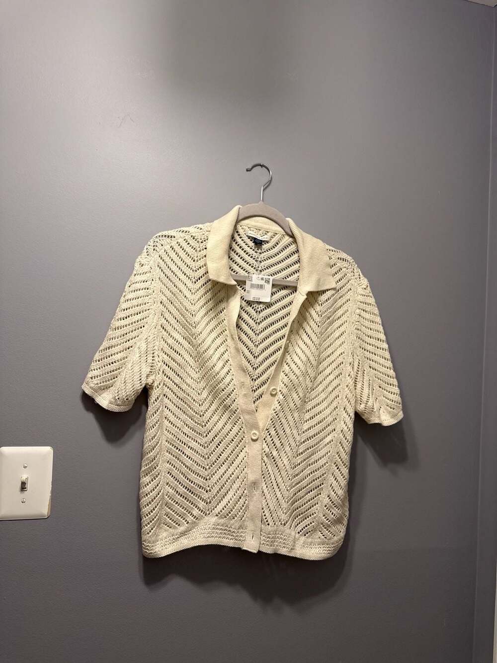 American Eagle Chevron Open-Stitch Short-Sleeve Polo Cardigan